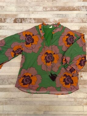 ivy jane Green Top with Pink and Orange Floral Accents